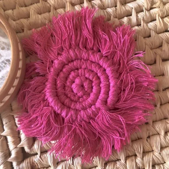 New! Handmade Macramé Woven Spiral Disc Statement Earrings Hot Fuchsia Pink - Picture 6 of 12